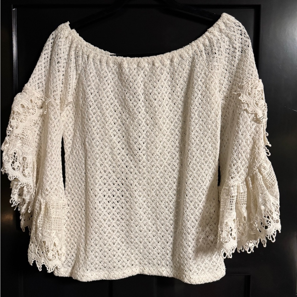 Free People Cream Crochet Off-Shoulder Peasant Top